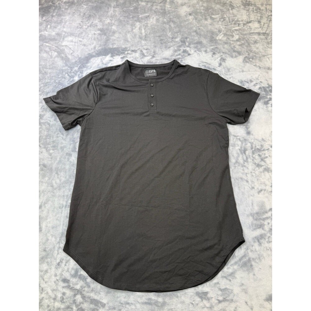 Cuts Clothing Short Sleeve Crew Elongated Fit Henley T-Shirt Men's Medium Black